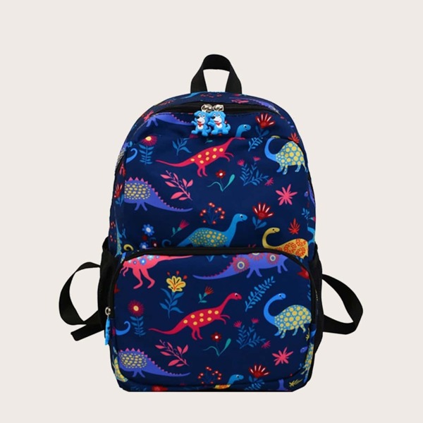 

Girls Dinosaur Print Pocket Front Backpack, Multicolor