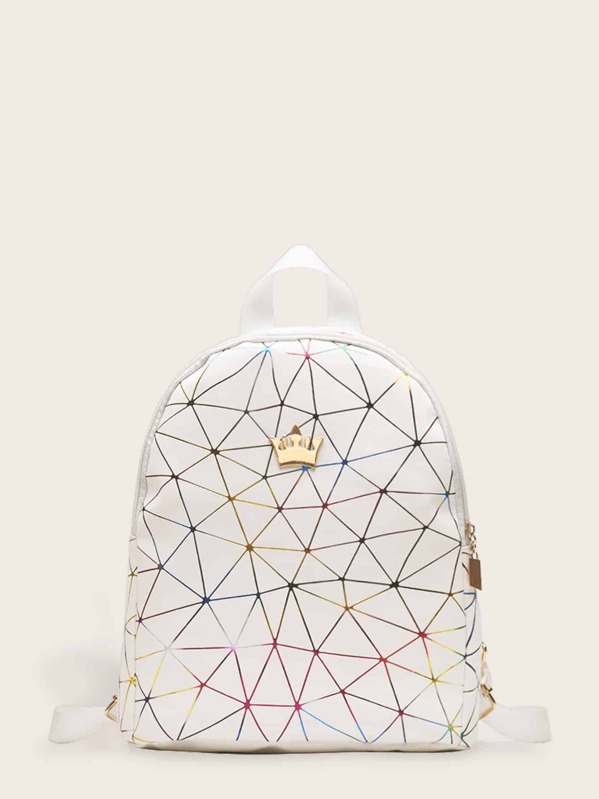 

Crown Decor Geometric Print Backpack, Multicolor