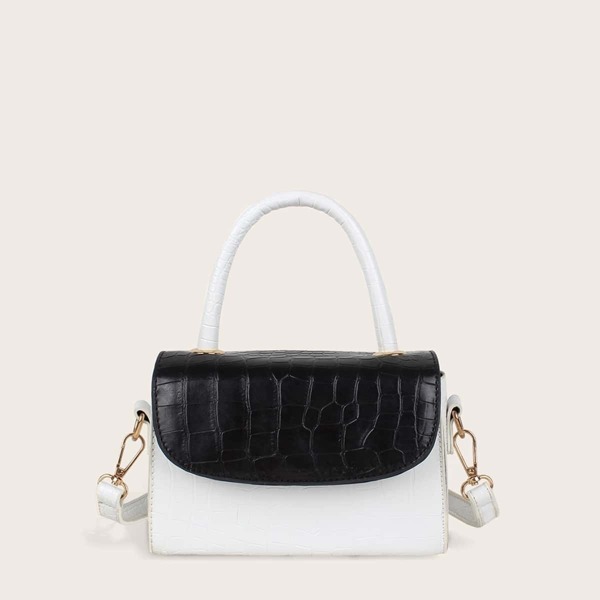 

Two Tone Croc Embossed Flap Satchel Bag