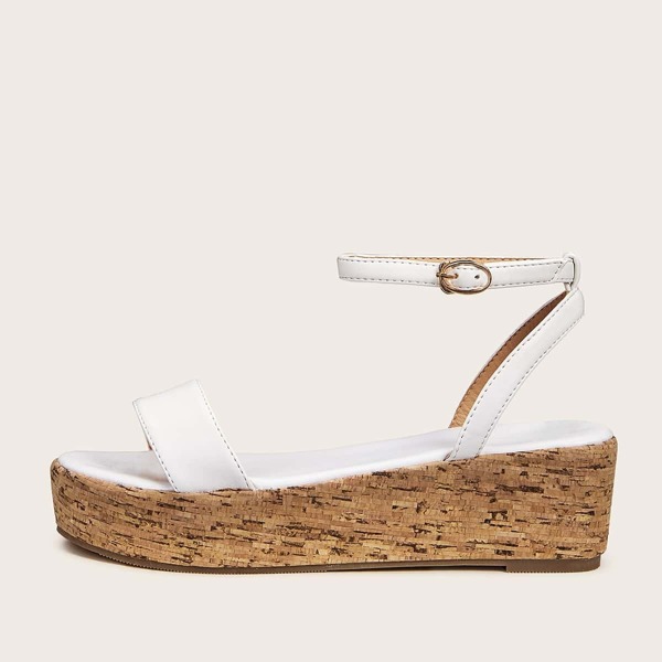 

Two Part Ankle Strap Cork Wedges