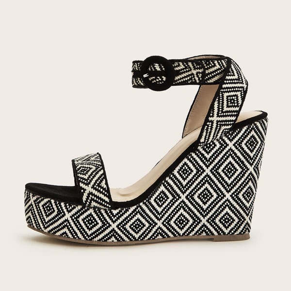 

Geometric Knit Ankle Strap Wedges