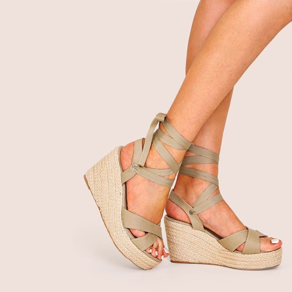 

Cross Strap Tie Leg Espadrille Wedges