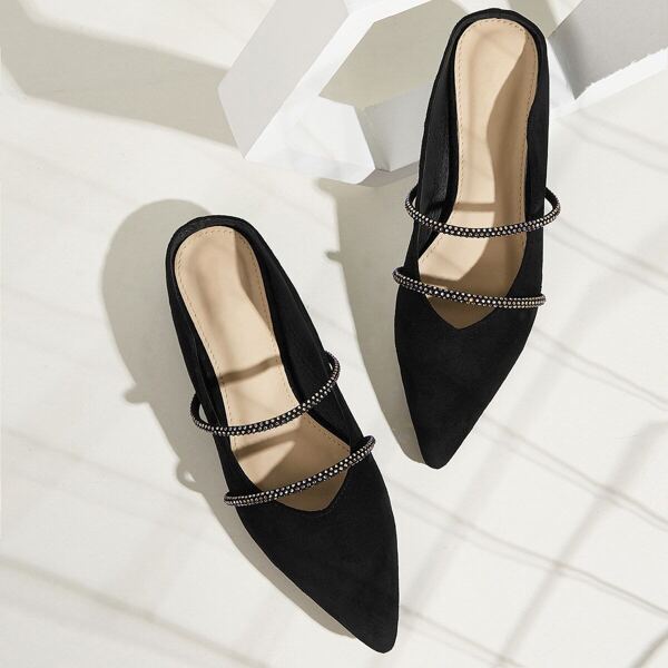

Point Toe Rhinestone Decor Flat Mules
