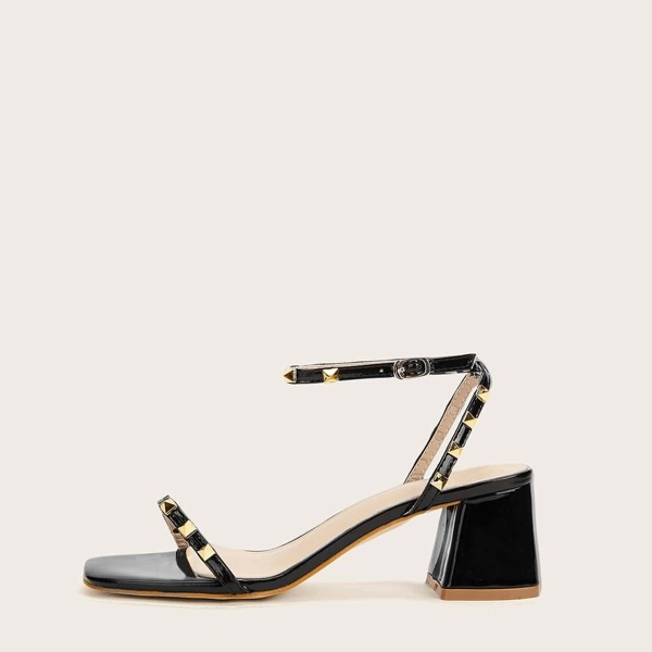 

Open Toe Studded Decor Chunky Heels