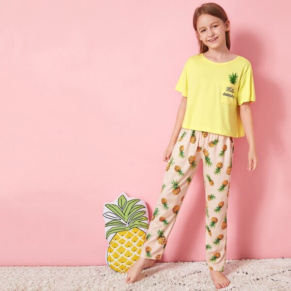 

Girls Pineapple Print Pajama Set, Multicolor