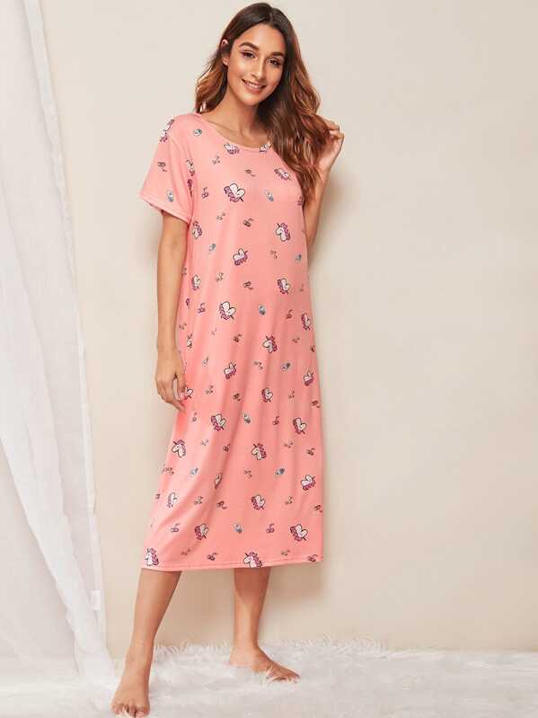 

Unicorn Print Night Dress, Pink, Gabi B