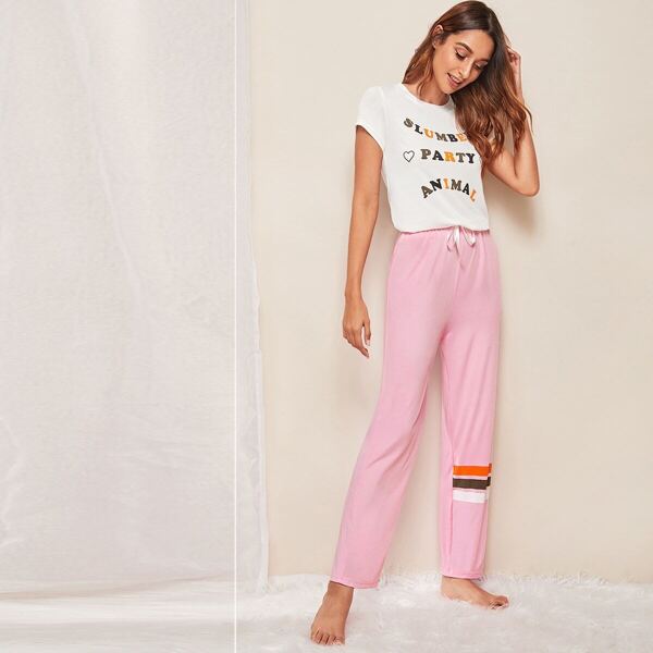 

Heart & Letter Print Pajama Set, Multicolor