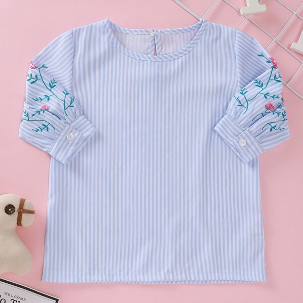 

Toddler Girls Floral Print Stripe Blouse