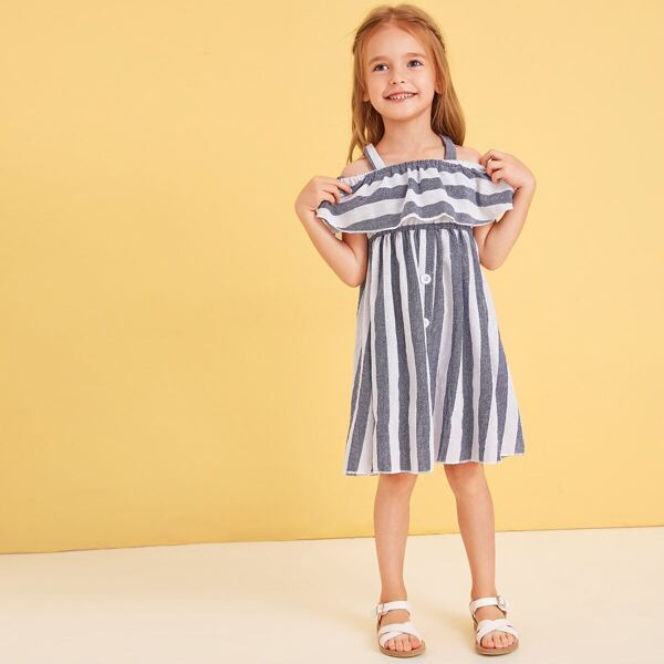 

Toddler Girls Ruffle Trim Stripe Cami Dress