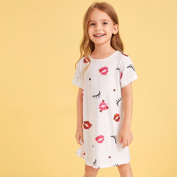 

Toddler Girls Eyelashes & Lips Print Tee Dress