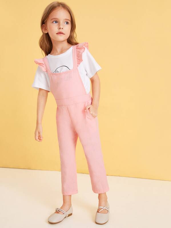 

Toddler Girls Criss-cross Frill Trim Overalls, Pink, Sofia B
