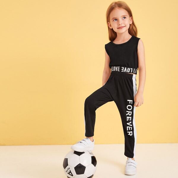 

Toddler Girls Contrast Panel Letter Print Pants