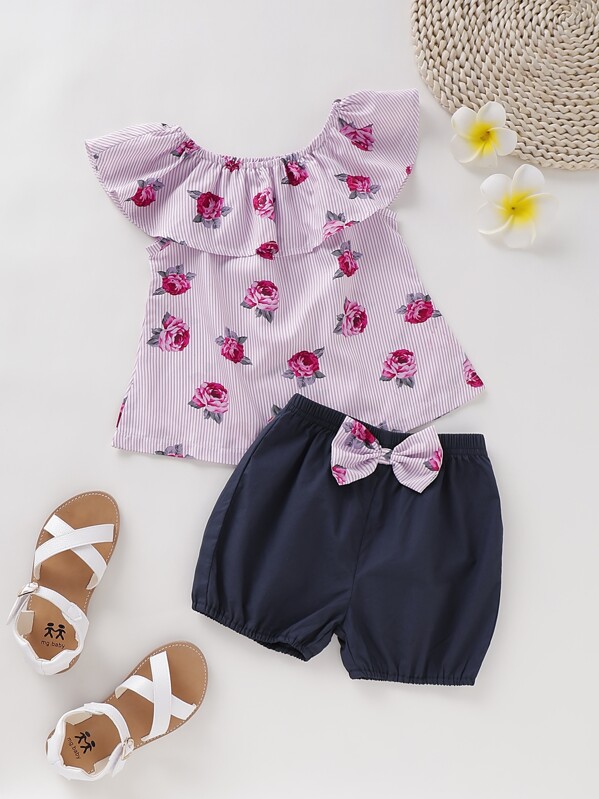 

Toddler Girls Floral Print Blouse & Bow Front Shorts, Multicolor