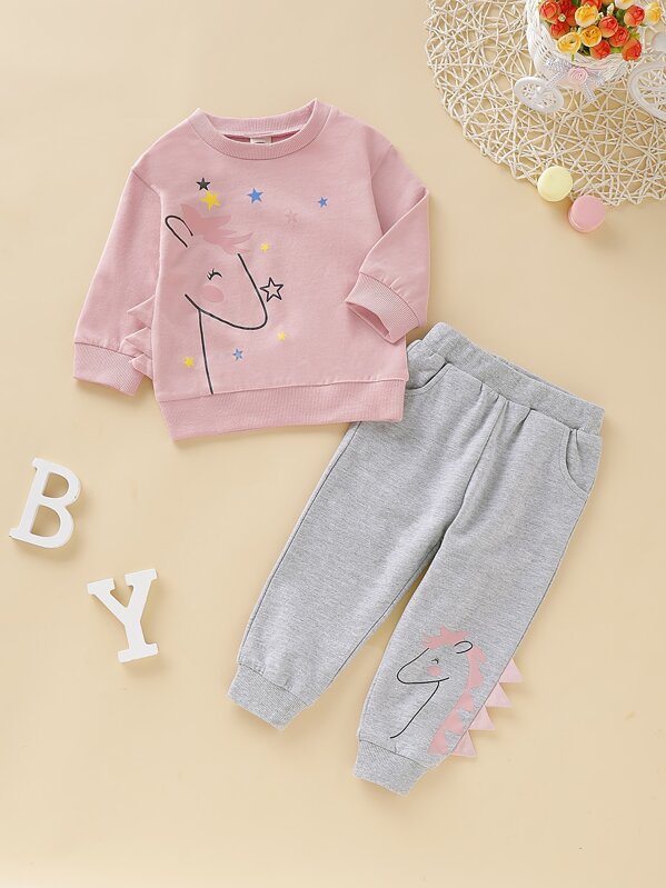 

Toddler Girls Cartoon Graphic Sweatshirt & Sweatpants Pants, Multicolor