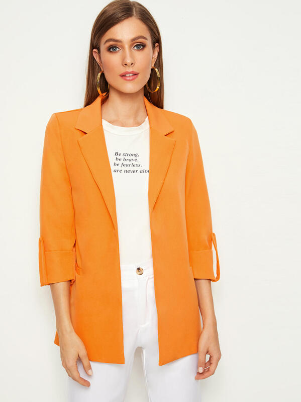 

Solid Dual Pocket Notched Neck Blazer, Yellow, Mary B