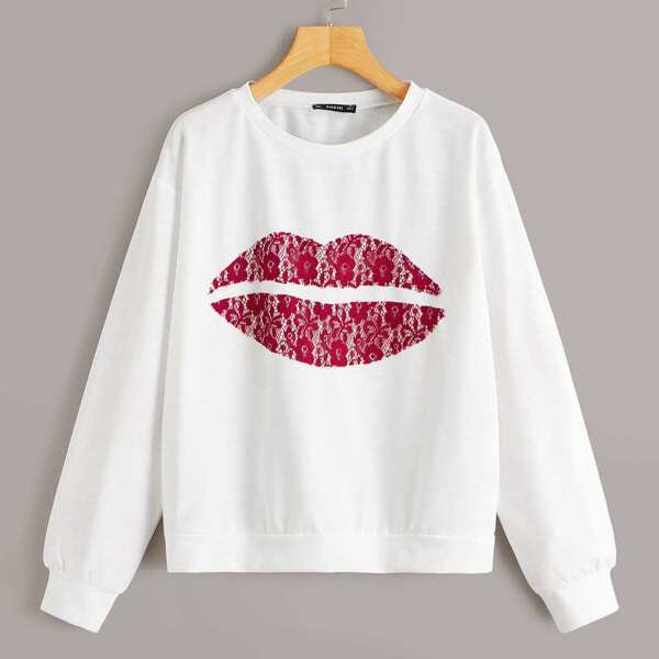 

Contrast Lace Pullover, White