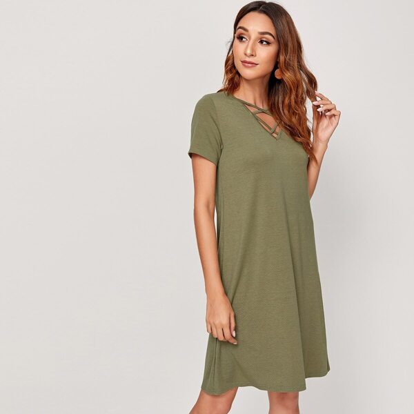 

Solid Criss Cross Neck Tee Dress