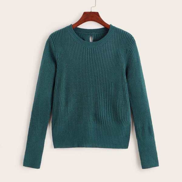 

Twist Back Solid Pullover Jumper, Green