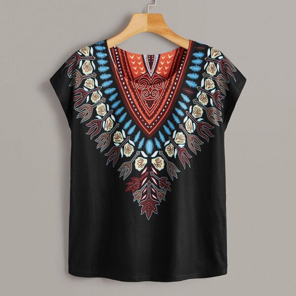 

Tribal Print Cap Sleeve Tee