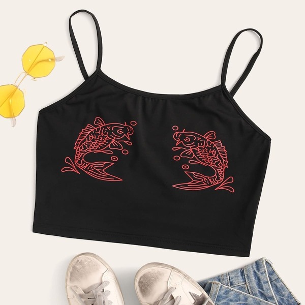 

Fish Print Crop Cami Top