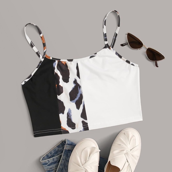 

Contrast Leopard Print Crop Cami Top