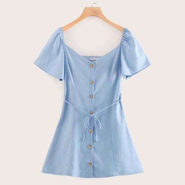 

Solid Button Front Self Tie Dress