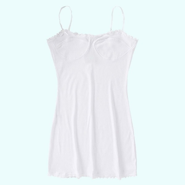 

Ribbed Contrast Lace Trim Slip Dress