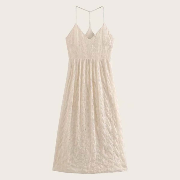 

Solid Embroidered Backless Cami Dress