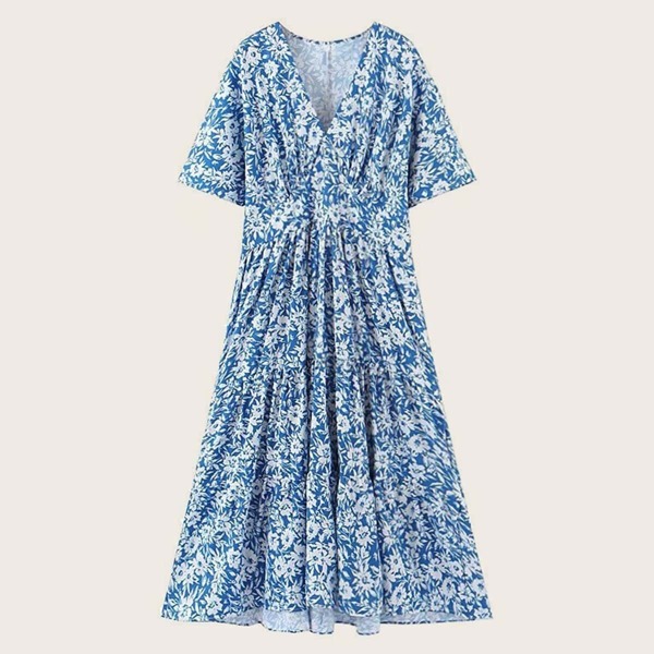 

Ditsy Floral Print V-neck Dress, Blue