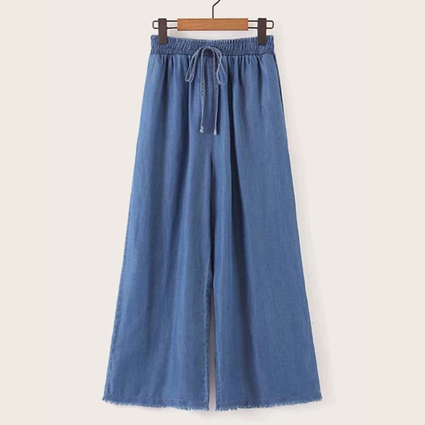 

Drawstring Raw Hem Wide Leg Jeans