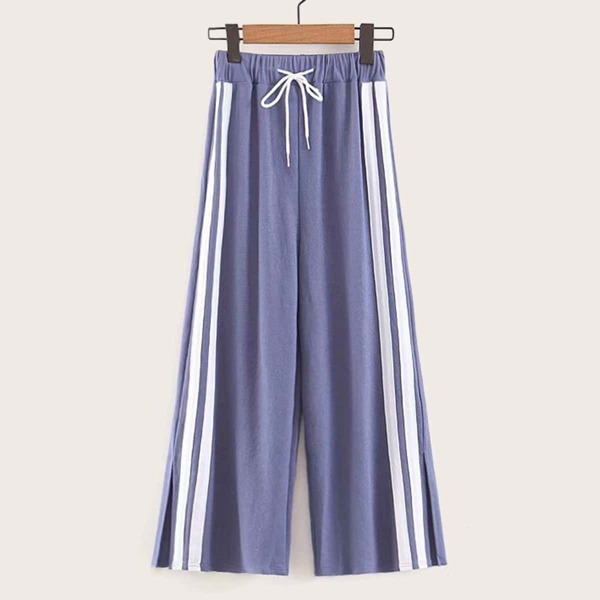 

Drawstring Waist Wide Leg Split Side Striped Pants