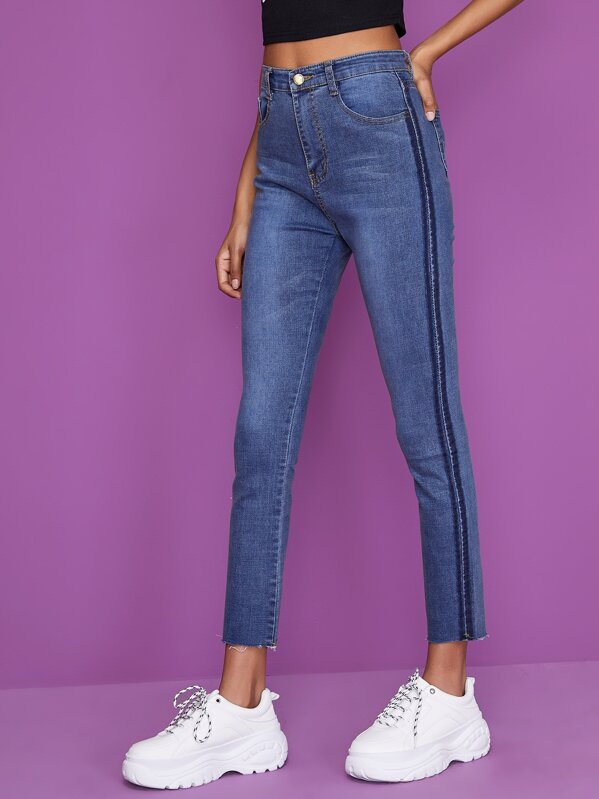 

Button Waist Basic Jeans, Blue, Leticia