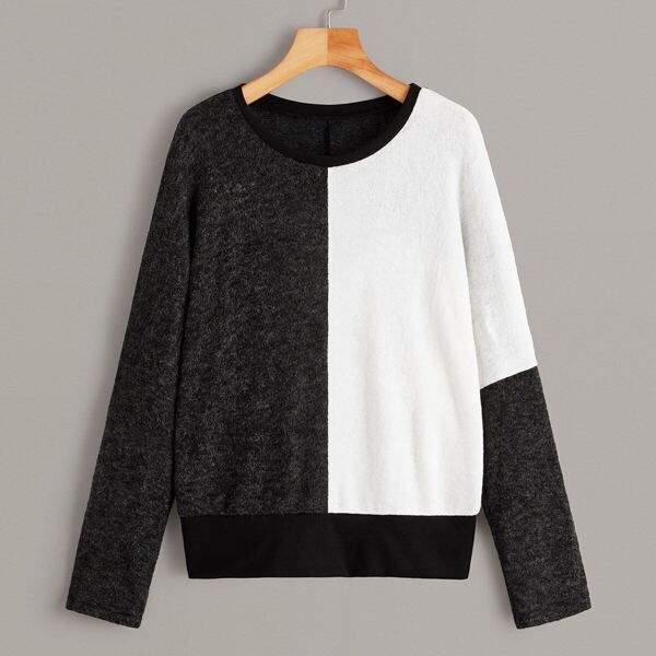 

Cut And Sew Panel Sweater, Black and white
