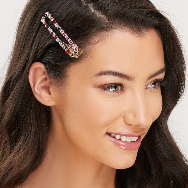 

Rectangle Hematite Crystal Encrusted Hair Clip