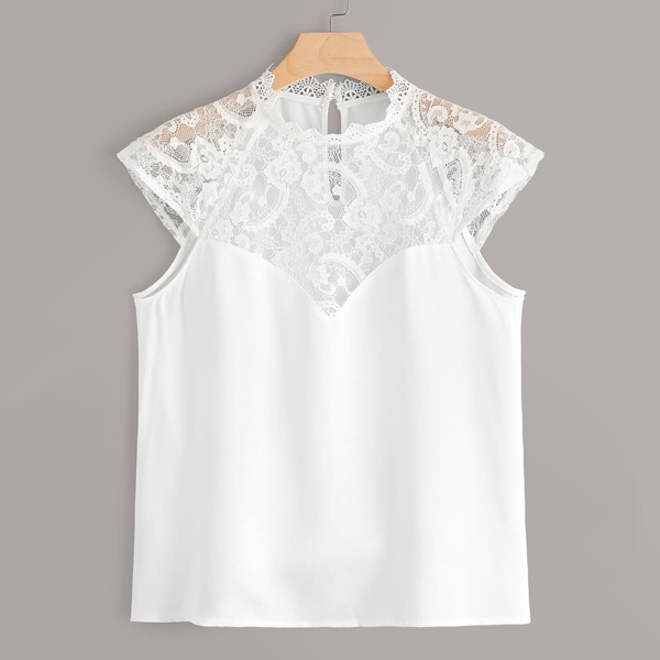 

Plus Keyhole Back Lace Yoke Top