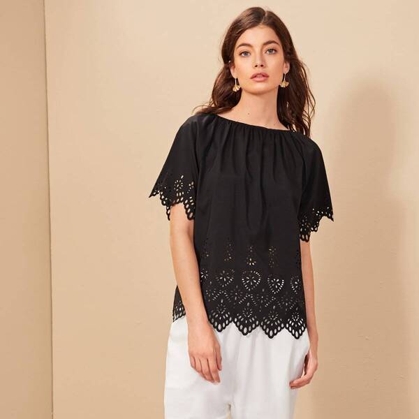 

Laser Out Tie Back Blouse, Black
