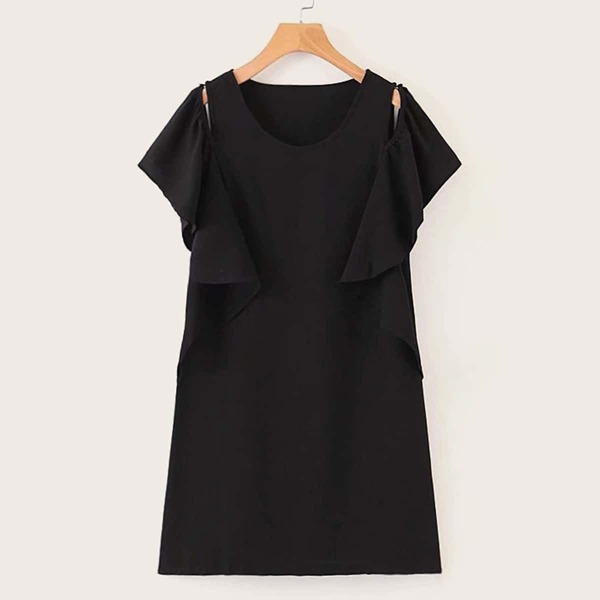 

Cold Shoulder Ruffle Cuff Sheath Dress