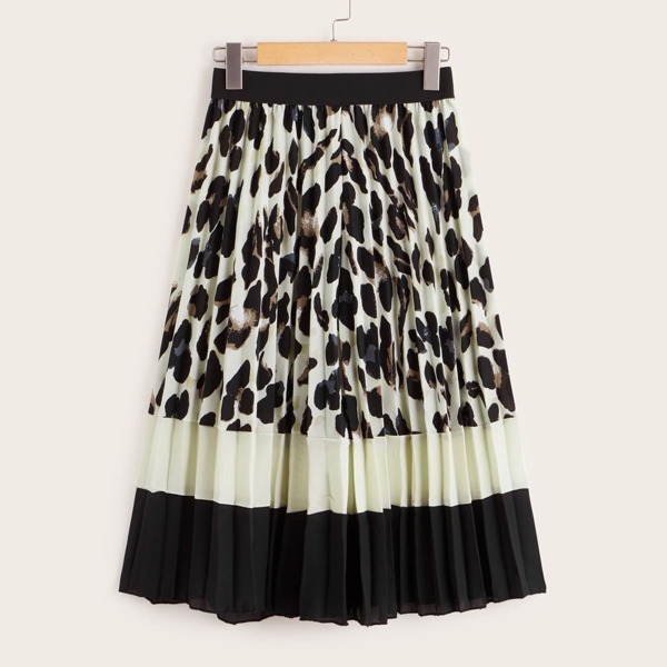 

Cut And Sew Leopard Print Pleated Skirt, Multicolor