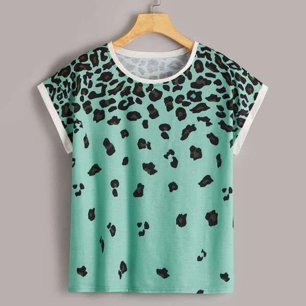 

Leopard Print Contrast Binding Tee