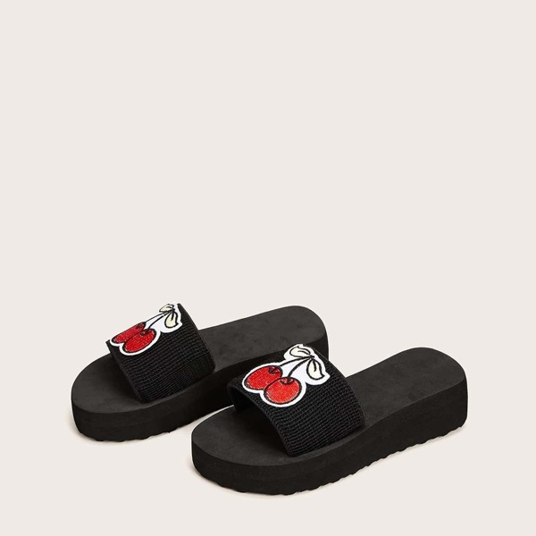 

Toddler Girls Fruit Embroidered Sliders