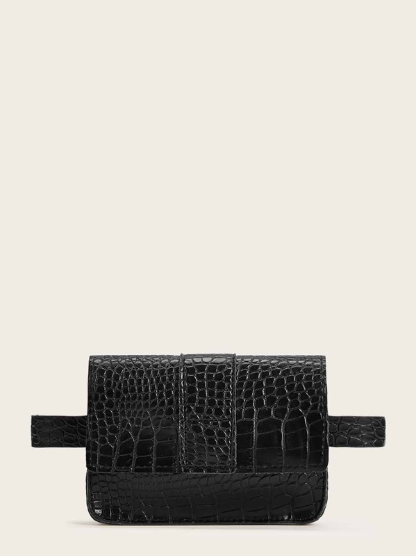 

Croc Embossed Flap Fanny Pack, Black