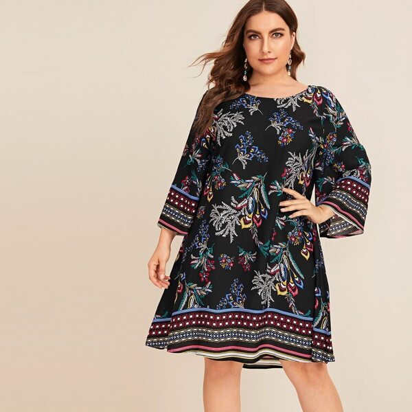 

Plus Plants & Aztec Print Dress, Black