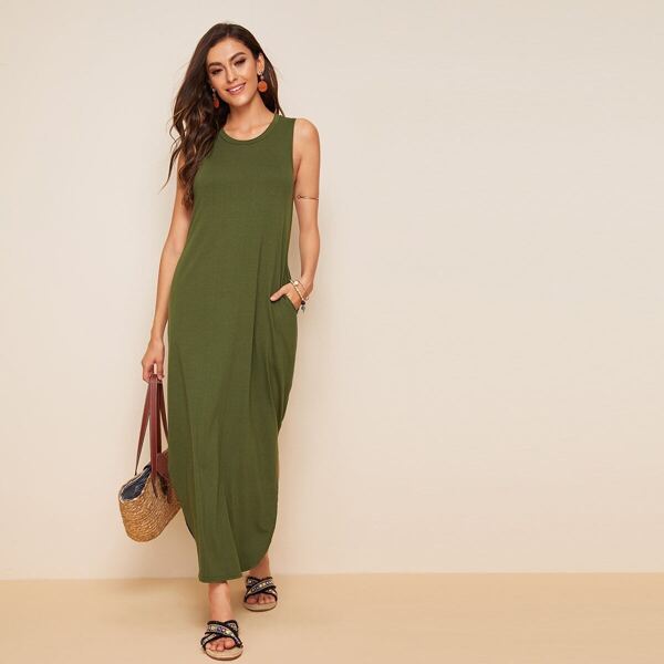

Slant Pocket Curved Hem Tank Dress