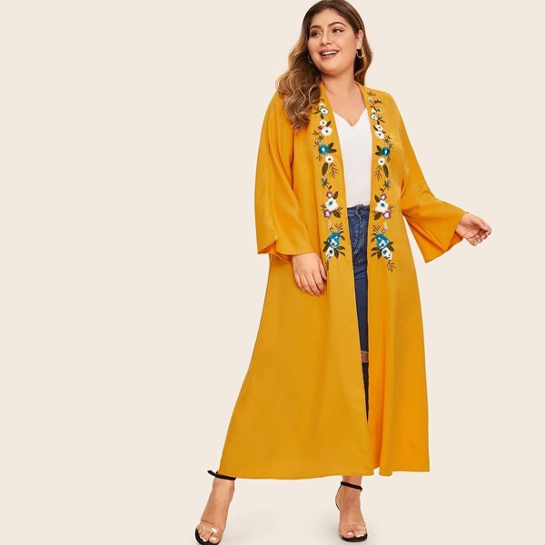 

Plus Floral Embroidered Kimono, Yellow