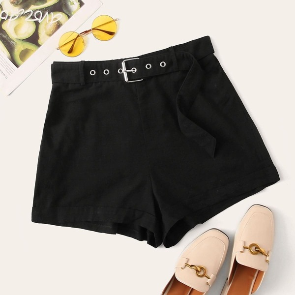 

Rolled Hem Buckle Belt Shorts