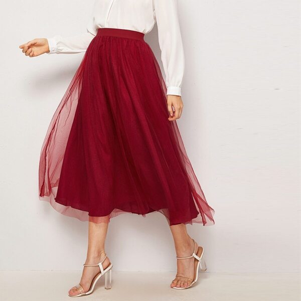 

Bow Back Mesh Overlay Skirt, Burgundy