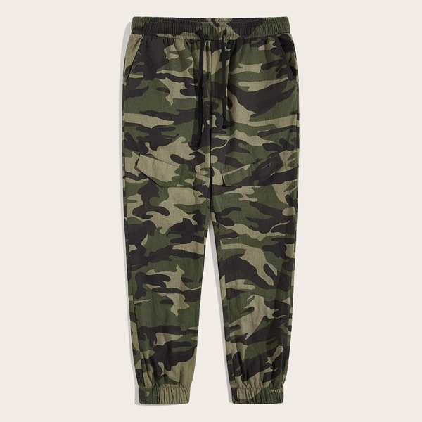 

Men Drawstring Waist Pocket Detail Camo Print Pants, Multicolor