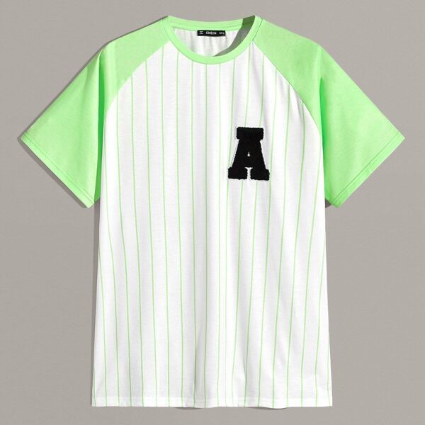 

Men Embroidered Applique Raglan Sleeve Tee, White