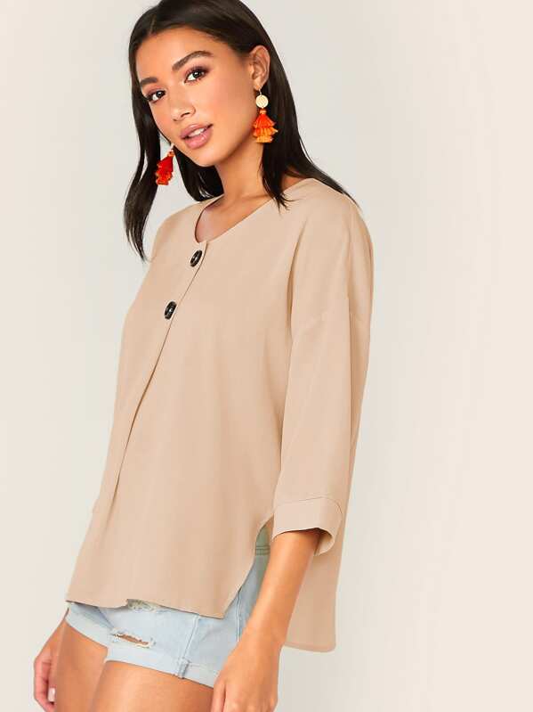 

Button Front Split Side Top, Nude, Kiele Montgomery