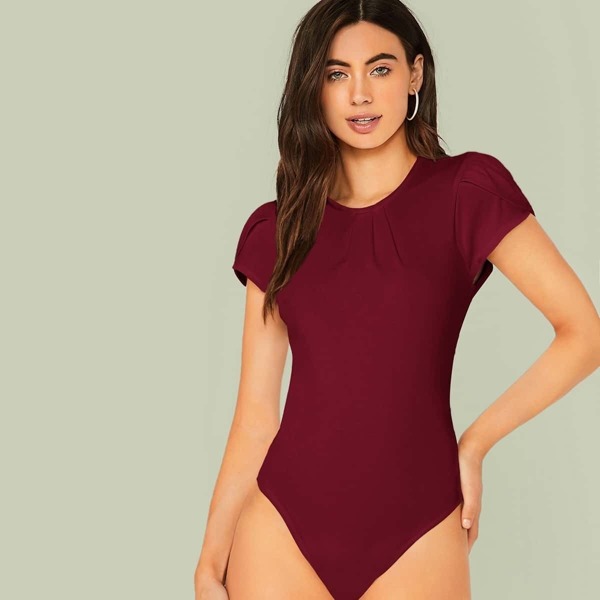 

Petal Sleeve Pleated Front Solid Bodysuit